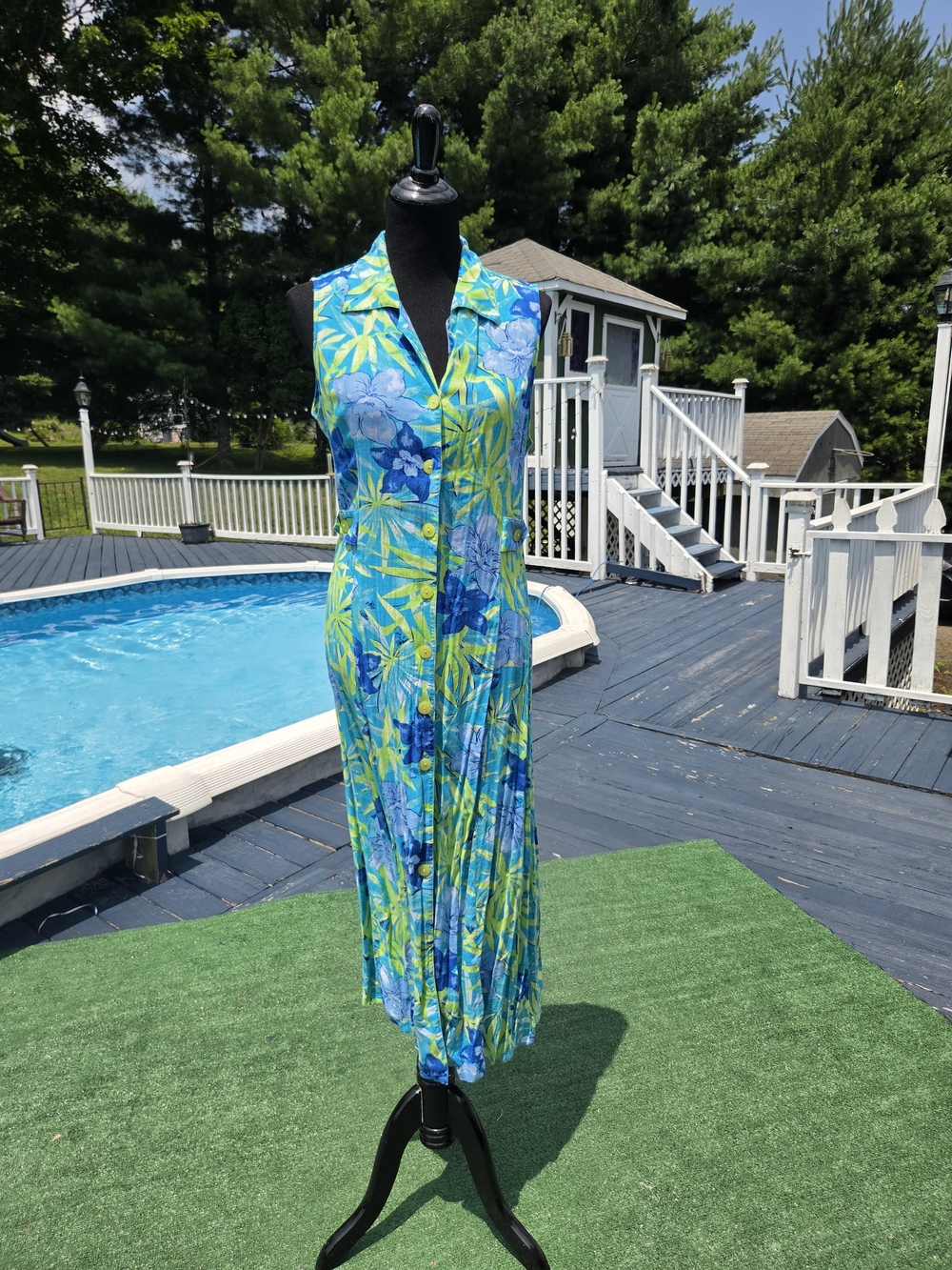 White Stag Sleeveless Blue & Green Floral Maxi Dress